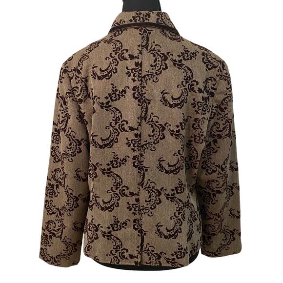 Sag Harbor Brown Herringbone Velvet Detail Trim Button Front Jacket Petite 12 - Picture 2 of 7